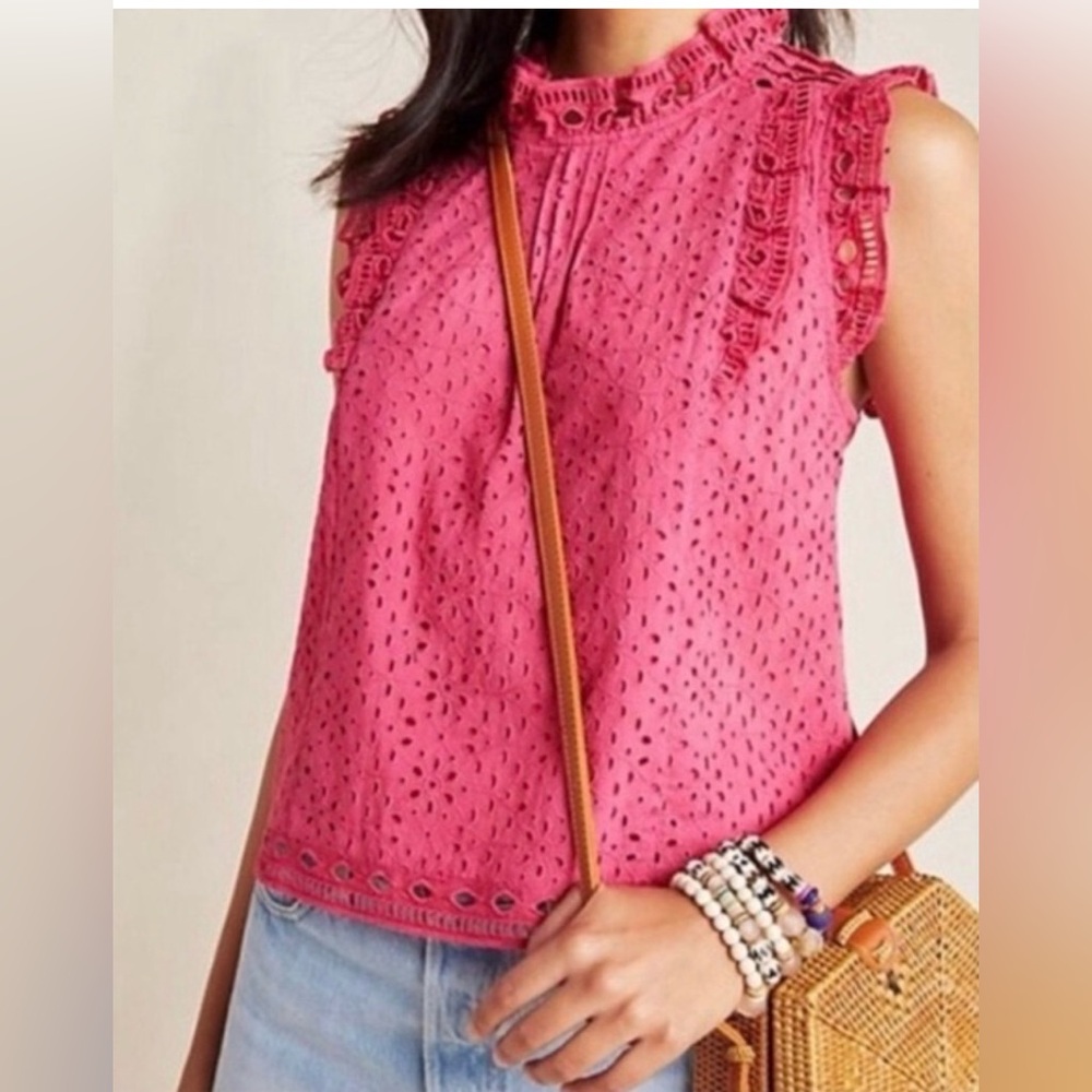 🎟️MAEVE by Anthropology Sleeveless Eyelet Lace Tank Top - Pink size 6 GUC..